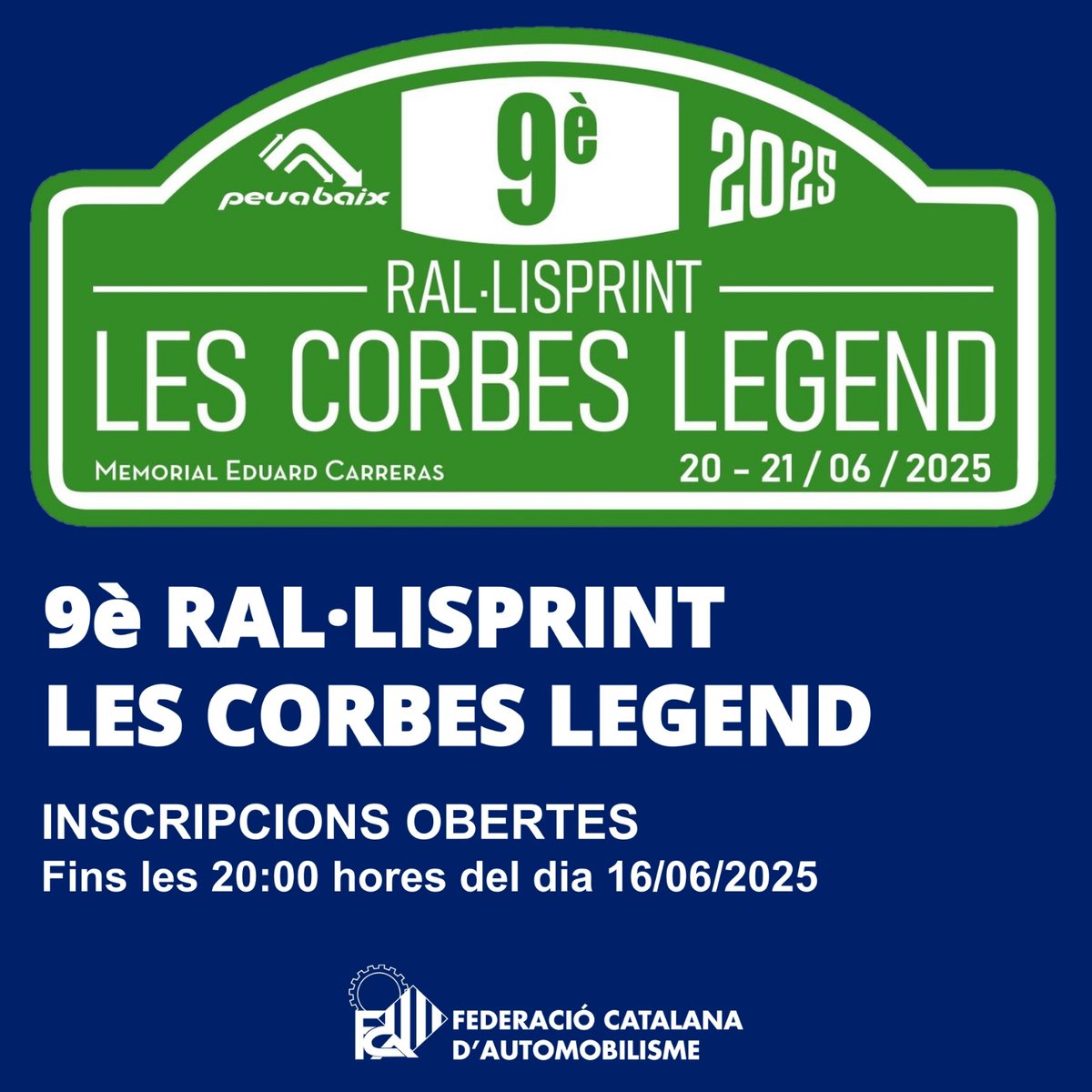 FCAutomobilisme's tweet photo. 🏷️ RAL·LI
🎯 TROFEU DE CATALUNYA DE RAL·LISPRINTS
🏁 9è Ral·lisprint Les Corbes Legend
‼️ Inscripcions obertes
ℹ️ https://t.co/dUAu6spbgT
#FCAutomobilisme #motorsport #automobilisme #curses #inscripcions #obertes #campionat #catalunya #asfalt #rallisprint #lescobes #legend https://t.co/t0rug64ans