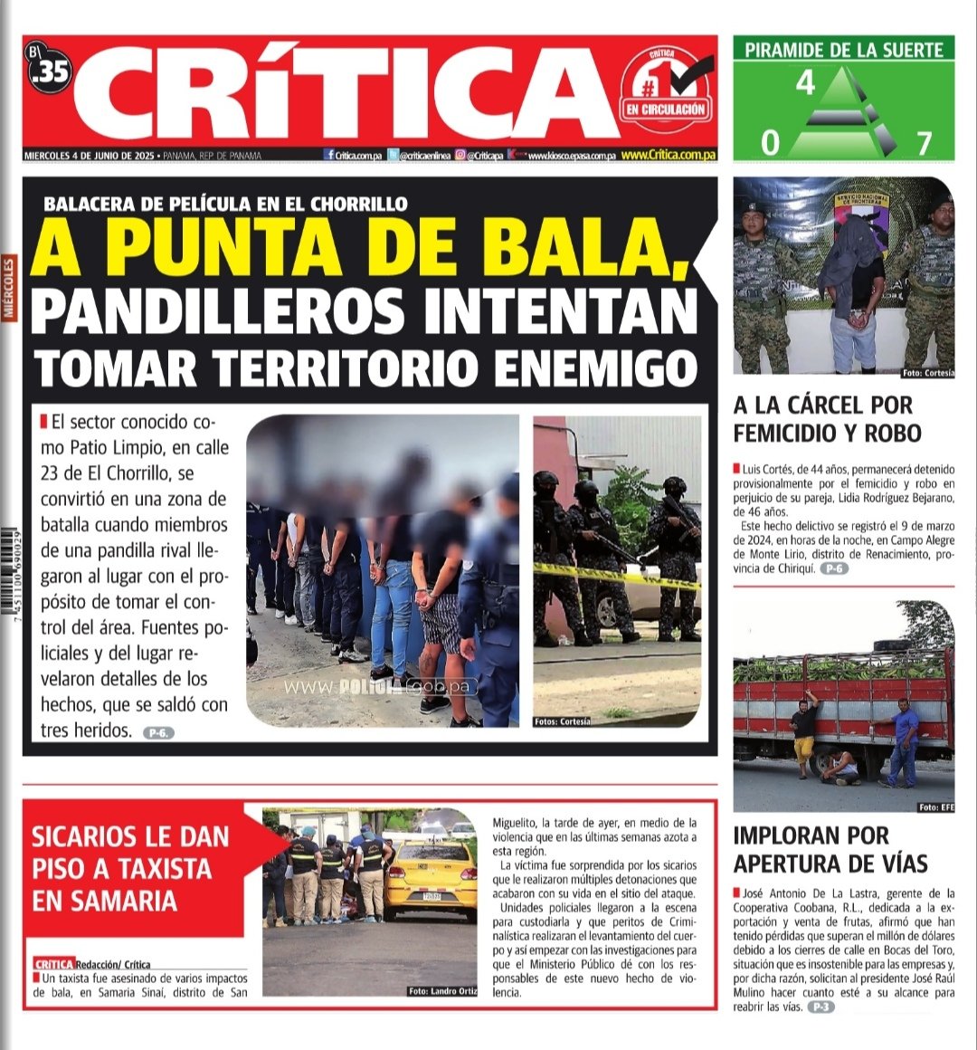 Portada de <a href="/criticaenlinea/">Diario Critica.Pa</a> de hoy 4 de junio de 2025