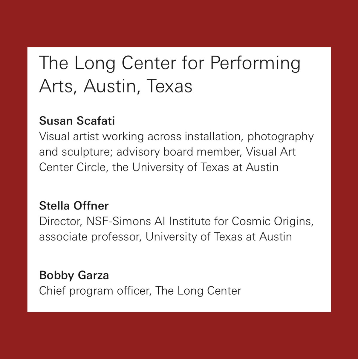 CosmicAI_Inst's tweet image. CosmicAI Director Stella Offner, artist @SusanScafati &amp;amp; Bobby Garza of the Long Center for Performing Arts, are recipients of the Simons Foundation’s Open Interval award, supporting interdisciplinary exploration across art &amp;amp; science! This collaboration is supported by @SimonsFdn