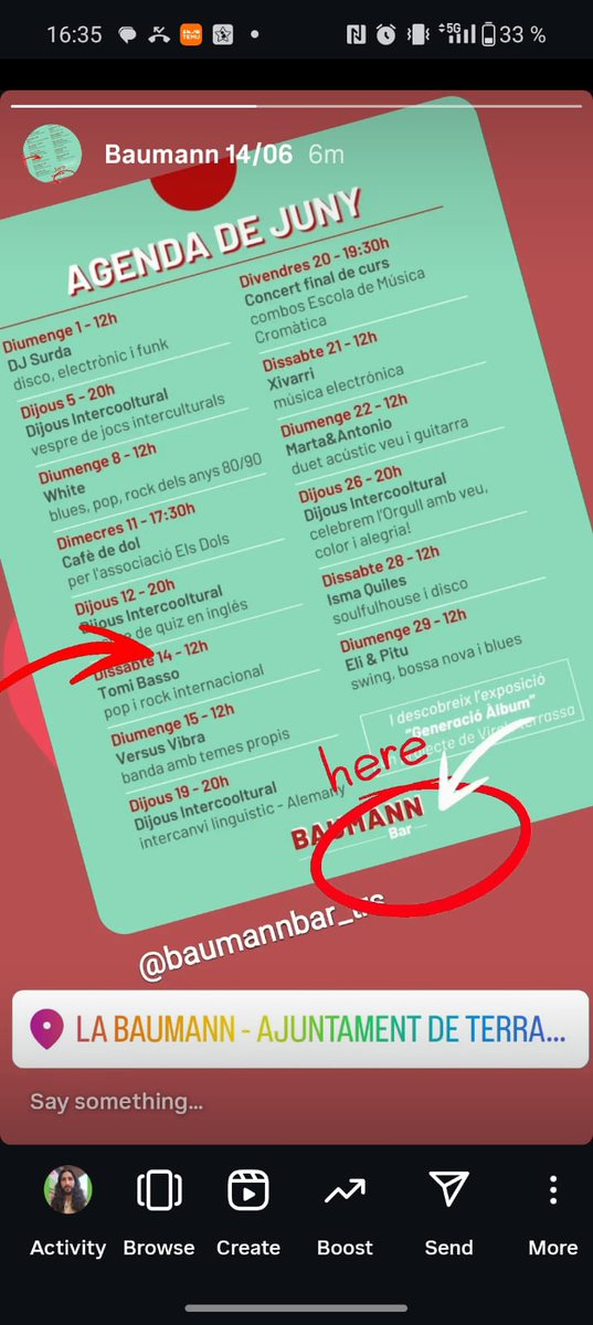 Próximo sábado día 24 os esperamos en Baumann bar  Terrassa.
 instagram.com/s/aGlnaGxpZ2h0…