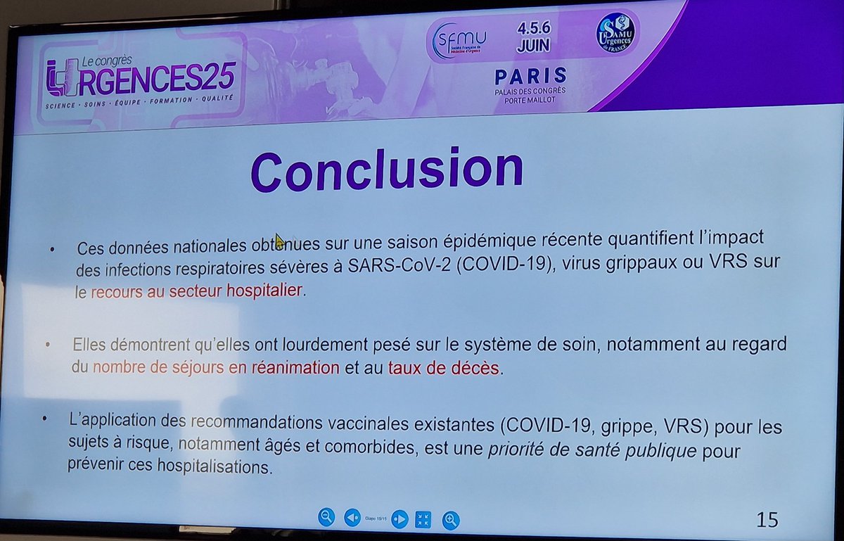 Les pneumopathies graves à COVID-19, Grippe, ou VRS représentent un lourd fardeau pour notre système de soins en raison de l'allongement de la durée de séjour en REA, du recours à une ventilation invasive, et du taux de décès. Importance donc de la vaccination contre le Covid-19,