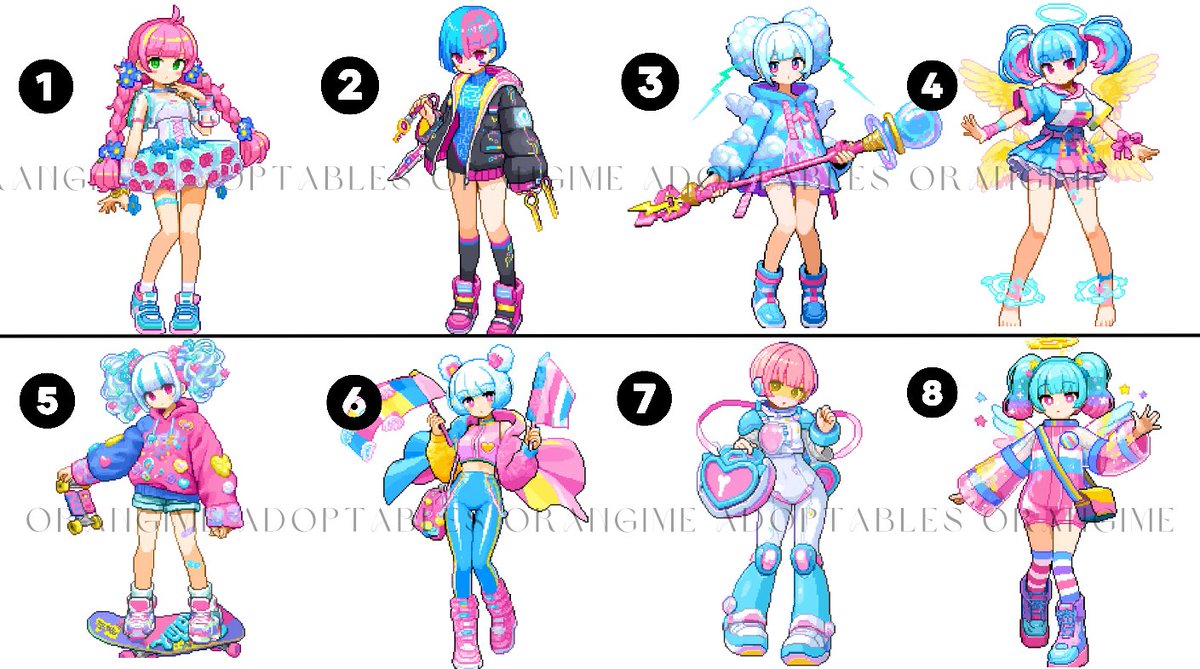 orangimee's tweet photo. [OPEN] Rainbow Synth – Pride Pixel Batch 🌈💾
💸 $6 each – Set Price
🛒 DM or Comment to claim!

#adoptables #pixeladopt #aiadoptables #prideadopt #pastelcore  
#digitaladopt #characterdesign #kawaiiart #rainbowaesthetic  
#chibiadopt #pasteladopt #aicharacterdesign #openadopt  
#cutepixelart #moeadopt #ocadopt #orangime #lgbtqcharacters