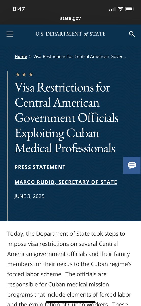 🚨 Buenas noticias para el mundo, malas noticias para #Morena.

El gobierno de EEUU acaba de anunciar que impondrá restricciones de visa a los funcionarios de países que contraten médicos cubanos.

Esto por considerarlo esclavitud moderna y complicidad con la dictadura cubana.