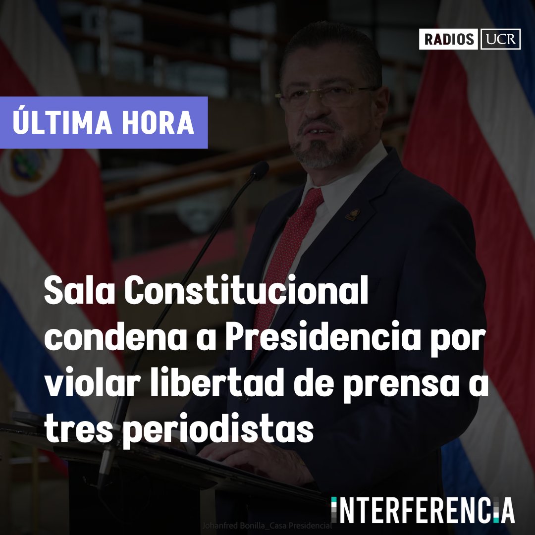Por mayoría, el órgano constitucional amparó a los periodistas de Radios UCR, David Bolaños Acuña y David Chavarría Hernández, así como al colega Héctor Guzmán, debido ataques del presidente Rodrigo Chaves en conferencias de prensa. Detalles a las 6 p. m. #Interferencia