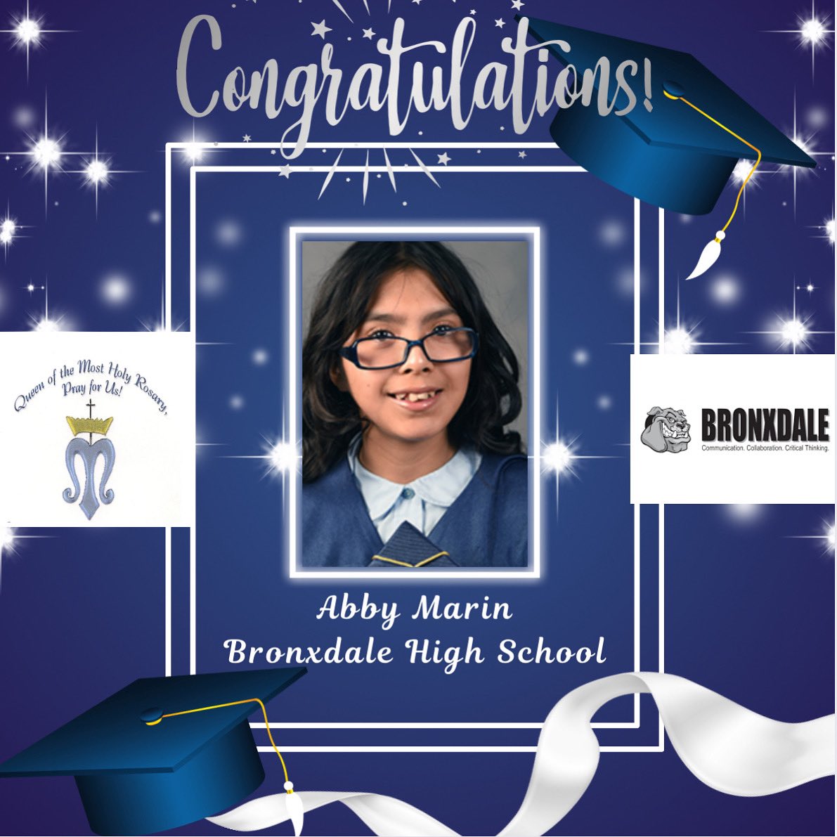 HRSbronx's tweet photo. Abby Marin will be starting her high school journey at Bronxdale High School in September! Congratulations, Abby! 🎓
 
#catholicschool #catholiceducation #8thgrade https://t.co/SMt0lBu9iD
