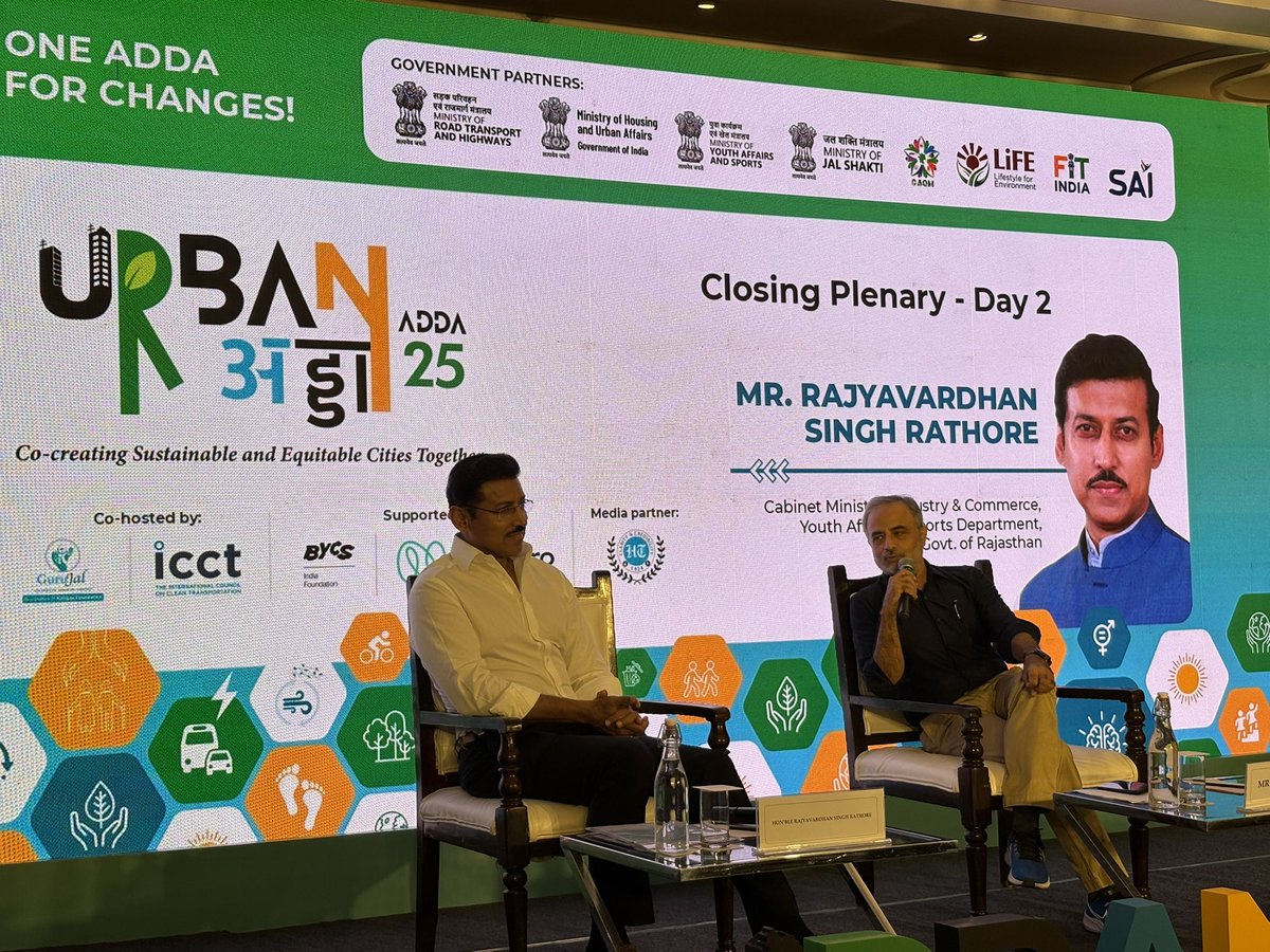 Bhaumik Gowande (@bhaumikgowande) on Twitter photo The Hon. <a href="/Ra_THORe/">Col Rajyavardhan Rathore</a>, Cabinet Minister for Industry & Commerce, Youth Affairs, and Sports, delivered an insightful address at #UrbanAdda 2025 on building sustainable and equitable cities. He highlighted India’s rapid urbanisation and stressed the need for resilient cities that are The Hon. <a href="/Ra_THORe/">Col Rajyavardhan Rathore</a>, Cabinet Minister for Industry & Commerce, Youth Affairs, and Sports, delivered an insightful address at #UrbanAdda 2025 on building sustainable and equitable cities. He highlighted India’s rapid urbanisation and stressed the need for resilient cities that are