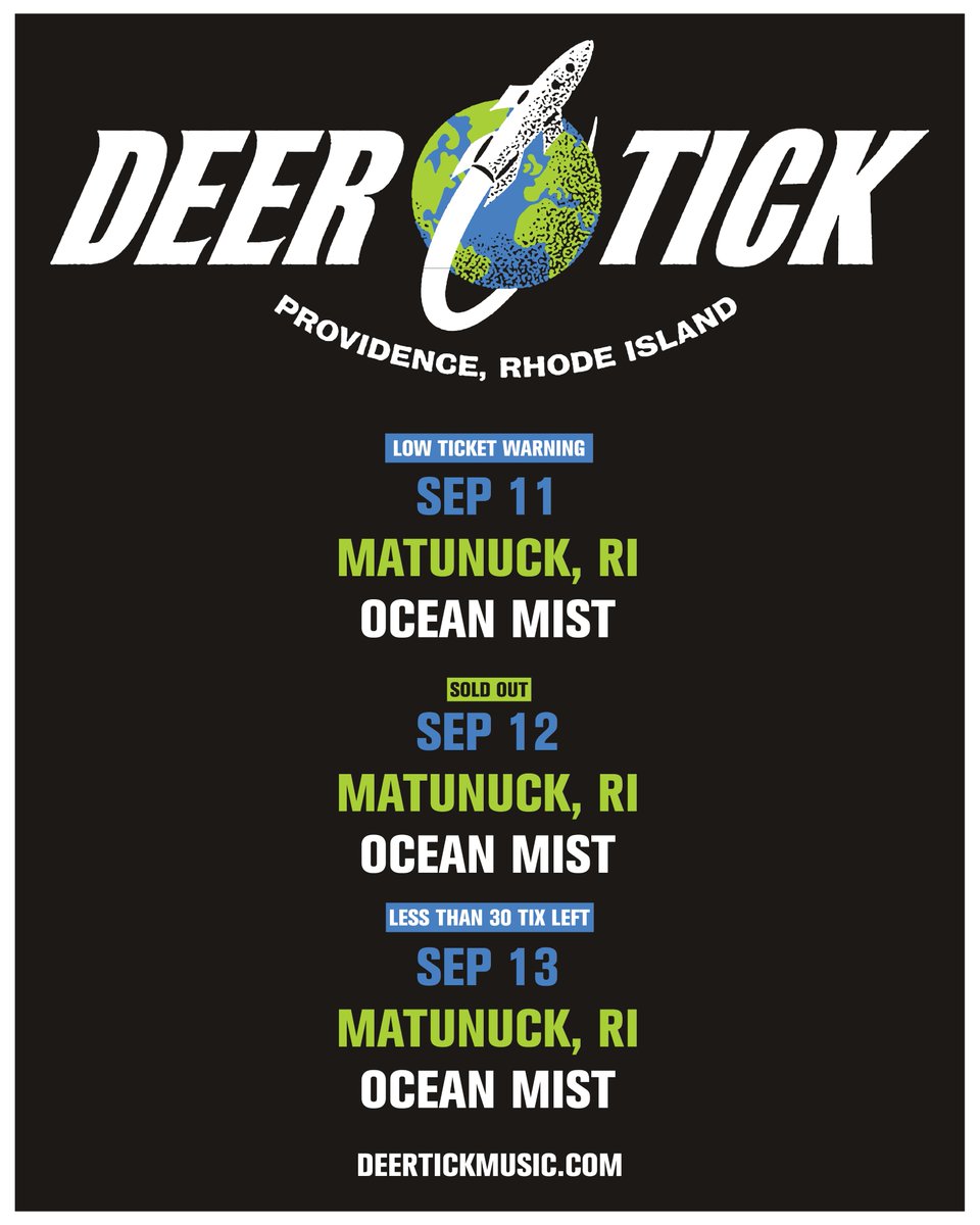 Deer Tick (@deertickmusic) on Twitter photo Muh-TOO-nick! 🌊 Tickets for our <a href="/OceanMistBar/">Ocean Mist</a> September shows are going fast - Friday is sold out, and less than 30 tickets remain for Saturday. You don't wanna miss this, get your tickets while you can at 10atoms.com/DTtour Muh-TOO-nick! 🌊 Tickets for our <a href="/OceanMistBar/">Ocean Mist</a> September shows are going fast - Friday is sold out, and less than 30 tickets remain for Saturday. You don't wanna miss this, get your tickets while you can at 10atoms.com/DTtour