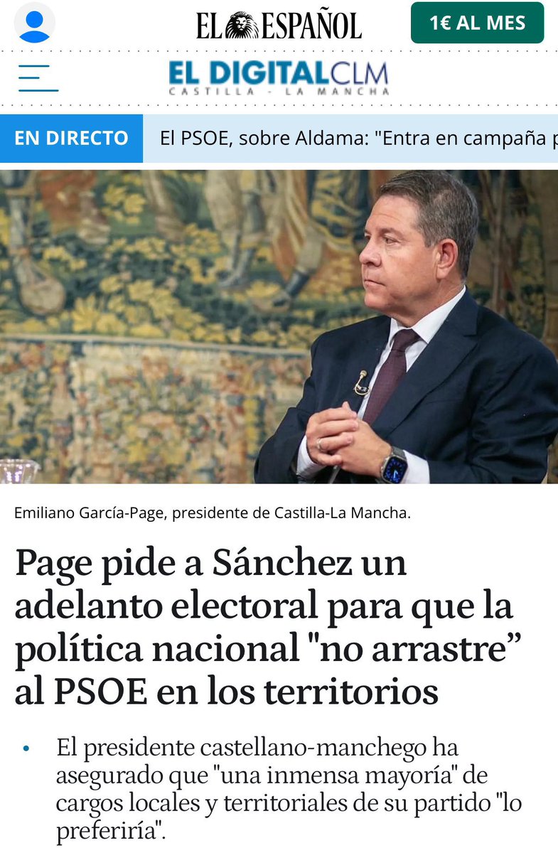 No pide elecciones por España, las pide por el PSOE. Para que la corrupción de la mafia no perjudique aún más a su partido.

La degradación institucional y los casos de corrupción de Sánchez le dan igual, a Page solo le importa mantener el poder y la pela.