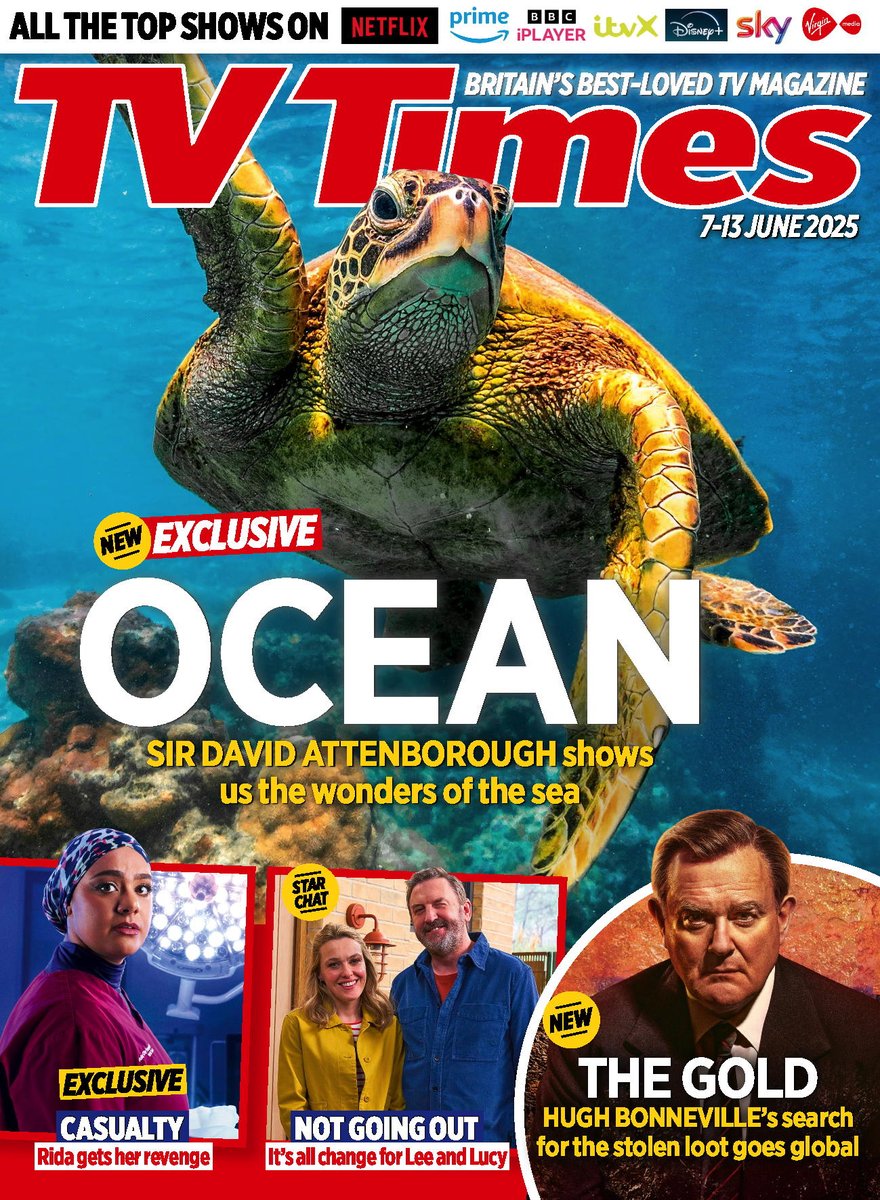 tvtimesmagazine's tweet image. In this week's turtle-y brilliant TV Times, we're heading into the #Ocean with David Attenborough, plus #NotGoingOut #TheGold #Casualty #EastEnders #DeepCover and our carefully curated guide to the best of the week's TV!

On sale now in supermarkets and newsagents.
