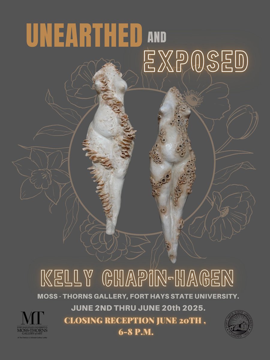 The Moss-Thorns Gallery is currently displaying the “Unearthed and Exposed” MFA Thesis Exhibition in Ceramics by Kelly Chapin-Hagen. Whether you need a break from work or just an excuse to come to campus, all are welcome to stop in and enjoy her beautiful work.