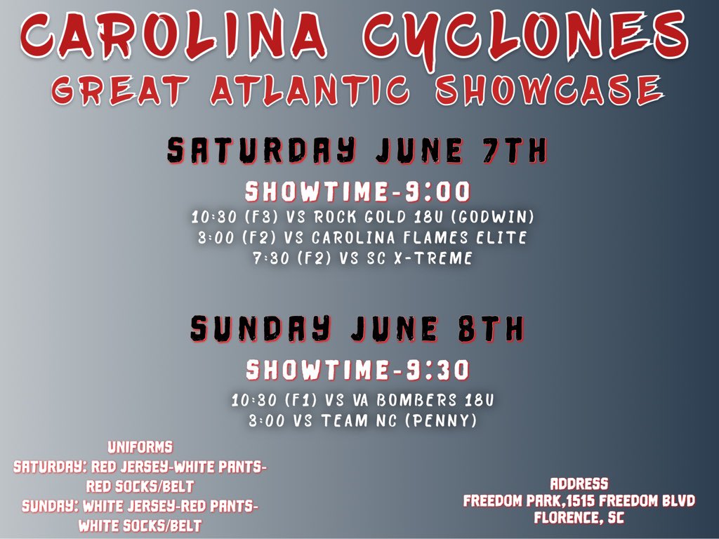 First tournament back! Can’t wait to play with my team! <a href="/cyclones2627/">CarolinaCyclones2627</a> <a href="/joewhit77649469/">Carolina Cyclones Showcase (18u)-Joe White</a> <a href="/WakeTechSB/">Wake Tech Softball</a> <a href="/LadyBantams/">USC Union Lady Bantams</a> <a href="/ChowanSoftball/">Chowan University Softball</a> <a href="/RandolphSB/">Randolph College Softball</a>