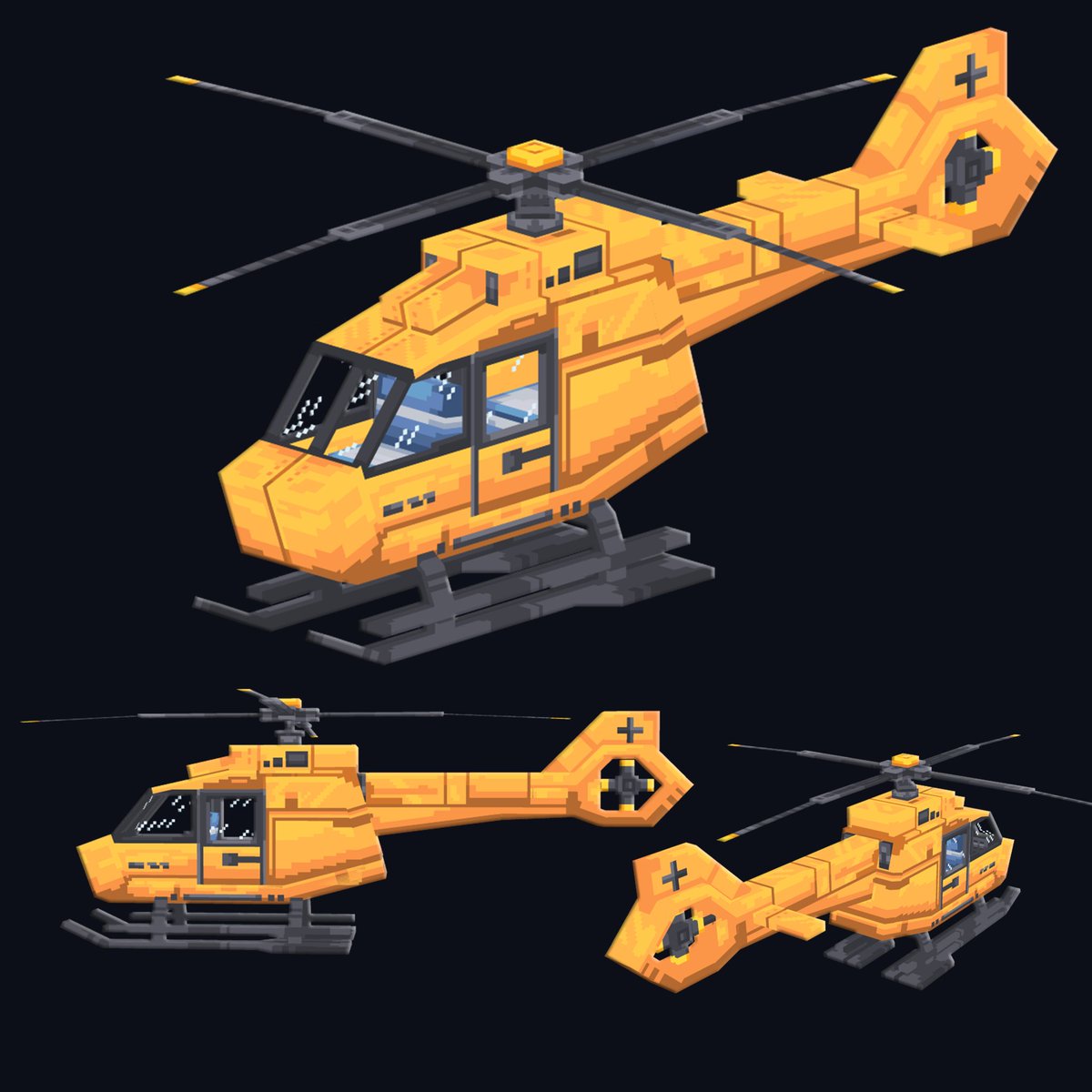 helicopter

Made in <a href="/blockbench/">Blockbench</a>
#Pixelart #Minecraft #Art #lowpoly #blockbench #gamedev