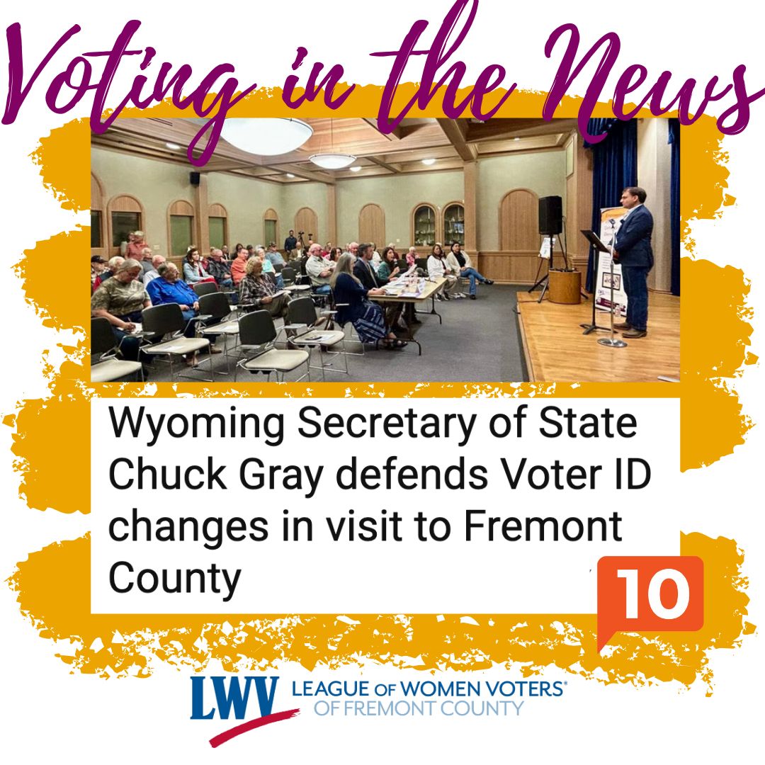 LeagueFremont's tweet photo. The League is committed to providing clear, nonpartisan information about elections, voting rights, and how your voice can be heard. Learn about our Town Halls with Secretary Gray via @county10: https://t.co/SkAzh30Nz8. #lwvwy https://t.co/dNFe6Ay0Vb