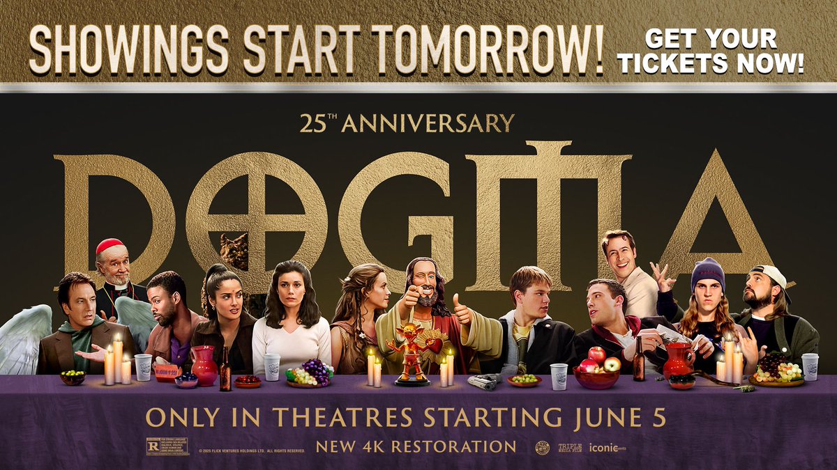 Prepare Thyself for the Second Coming!
DOGMA is back on the big screen starting tomorrow at a North American theater near you! Celebrate a quarter of a century of Buddy Christ and stay for the Q&amp;A after! Get tickets at dogmamovie.com or at your local cinema’s box office!