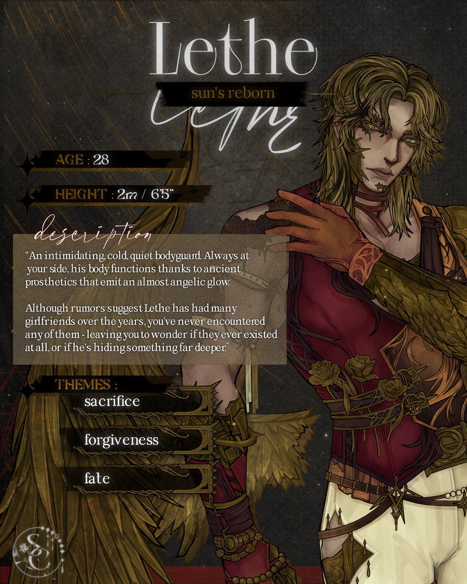 peachlilystudio's tweet image. “Although rumors suggest Lethe has had many girlfriends over the years, you’ve never encountered any of them - leaving you to wonder if they ever existed at all, or if he’s hiding something far deeper.”
And yes, he's 2m tall. Not exactly human, is he ?✨
#Otome #VisualNovel