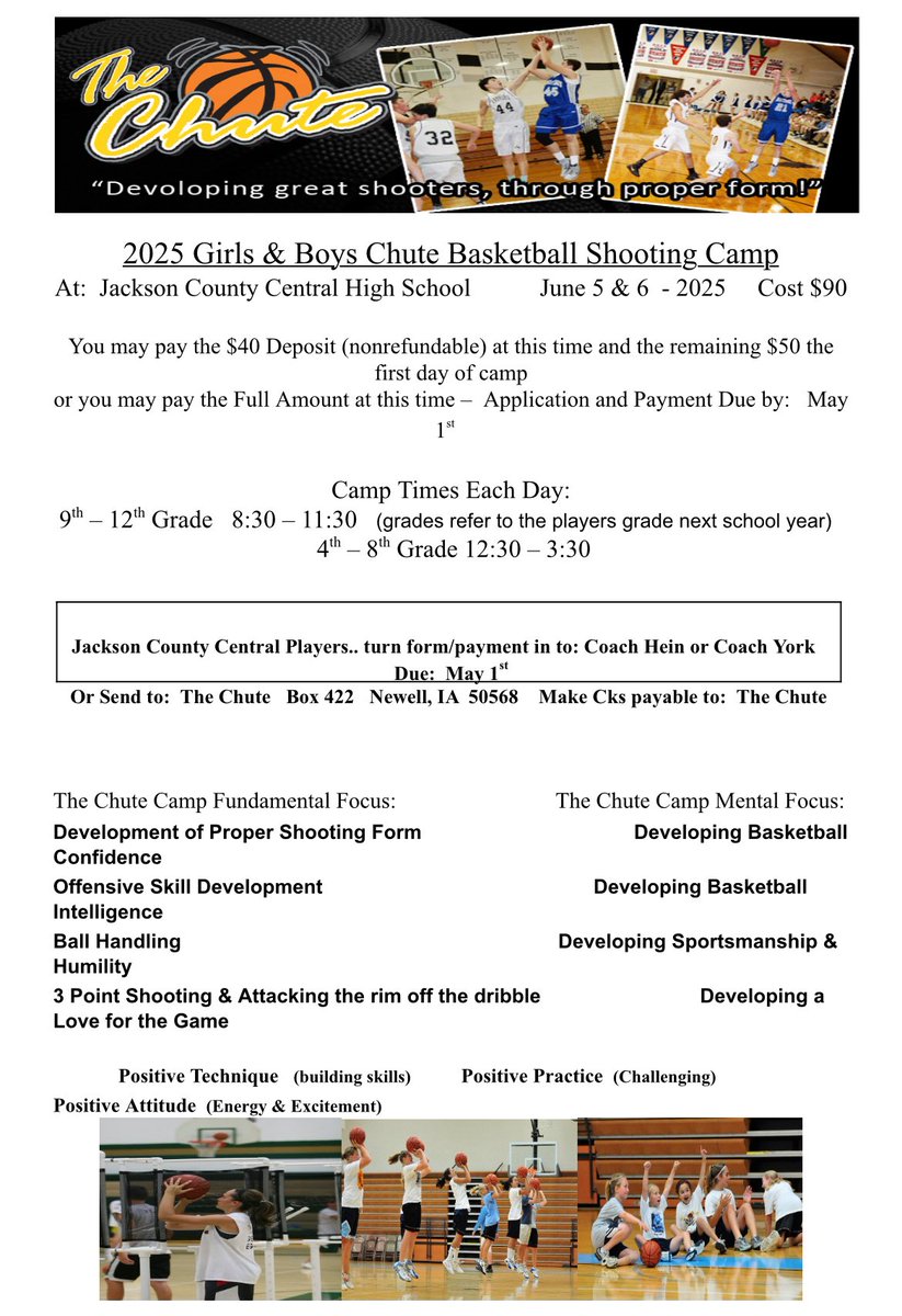 Reminder: Chute Camp starts tomorrow! 

9th-12th grade : 8:30-11:30am 
4th-8th grade : 12:30-3:30pm 

See ya there!