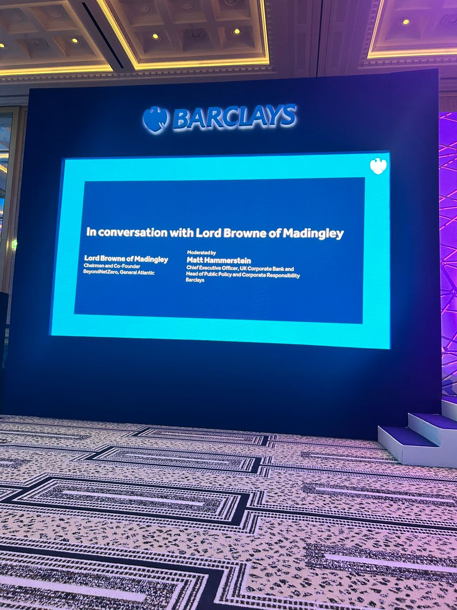 LordJohnBrowne's tweet photo. Honoured to open the #BarclaysSustainableFinance Conference with a fireside chat on the future of clean growth and capital mobilisation.

Grateful to @Barclays for bringing us together to discuss the path to a resilient, low-carbon future. #BeyondNetZero https://t.co/wwUyDYJbOn