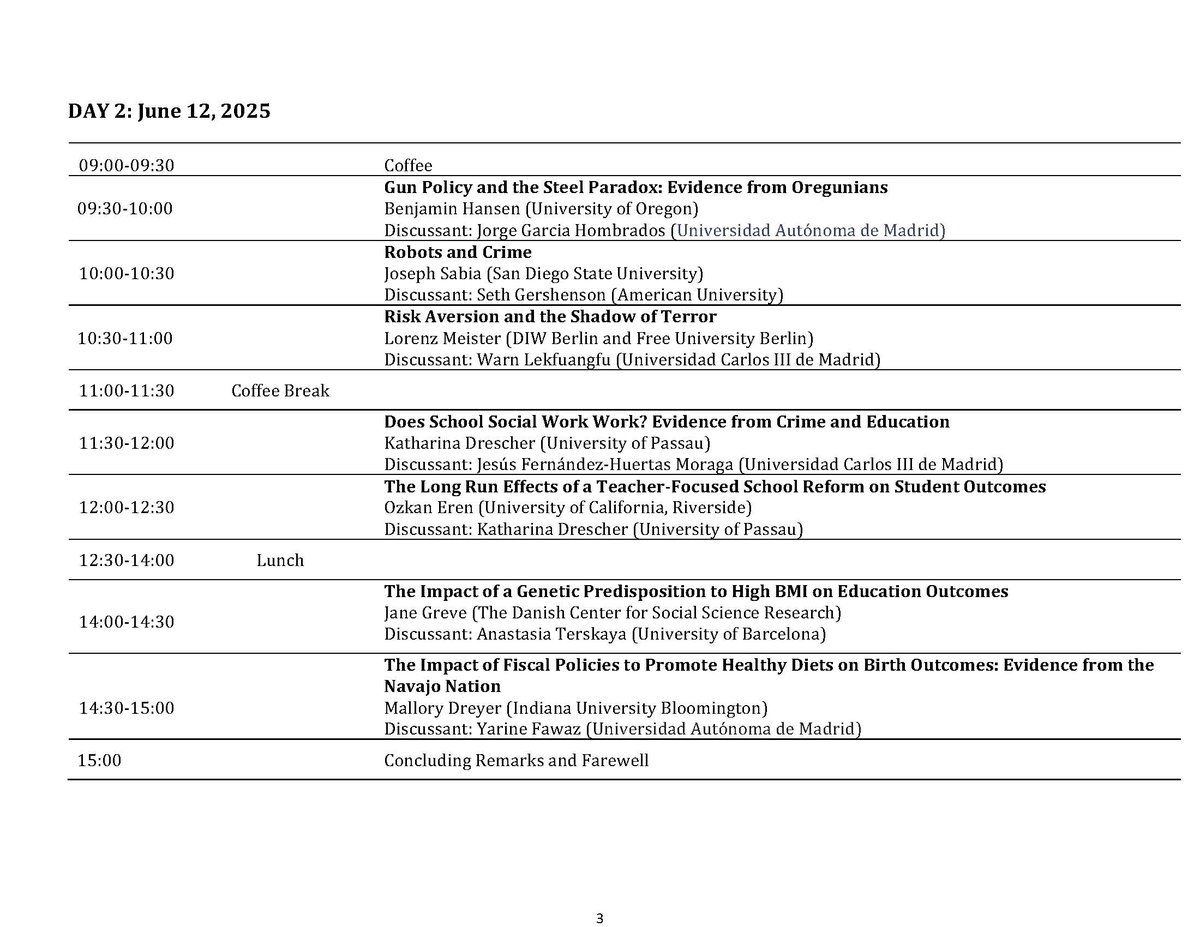 𝔼𝕣𝕕𝕒𝕝 𝕋𝕖𝕜𝕚𝕟 (@erdal_tekin_) on Twitter photo The 14th Workshop on the Economics of Risky Behavior will take place on June 11–12 in Madrid 🇪🇸, hosted at <a href="/FundacionAreces/">FundaciónRamónAreces</a>.
Check out the program at tinyurl.com/yrna5jm4.
Janet Currie (Princeton) will deliver a keynote lecture titled "Investing in Children to Address the The 14th Workshop on the Economics of Risky Behavior will take place on June 11–12 in Madrid 🇪🇸, hosted at <a href="/FundacionAreces/">FundaciónRamónAreces</a>.
Check out the program at tinyurl.com/yrna5jm4.
Janet Currie (Princeton) will deliver a keynote lecture titled "Investing in Children to Address the