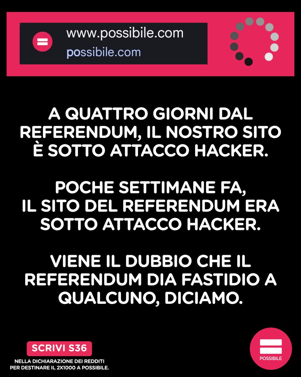 Attaccano noi, per attaccare la vostra libertà di scegliere un paese migliore.

Nelle ultime ore il sito di Possibile è stato colpito da un attacco hacker: centinaia di migliaia di tentativi di accessi da server situati in tutto il mondo, a pochi giorni dall'8-9 giugno.