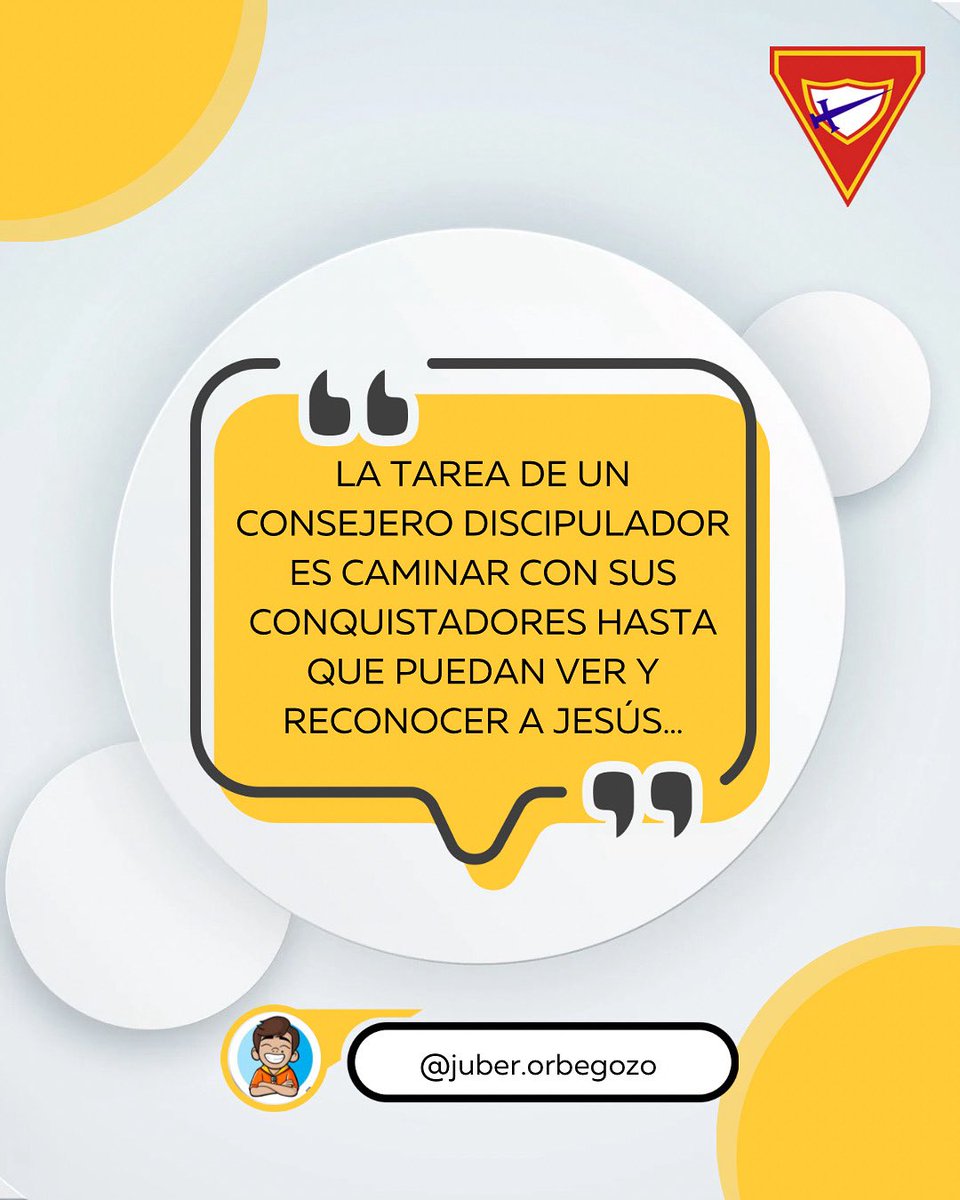 😁💪🏻 Un verdadero #ConsejeroDiscipulador guía a sus #Conquistadores hasta que reconozcan a Jesús, ayudándoles a quitar los velos que oscurecen su visión y a experimentar la presencia de Dios en sus vidas…

👉🏻 #NuevasGeneraciones
👉🏻 #ClubDeConquistadores
👉🏻 #IASD
👉🏻 #RID