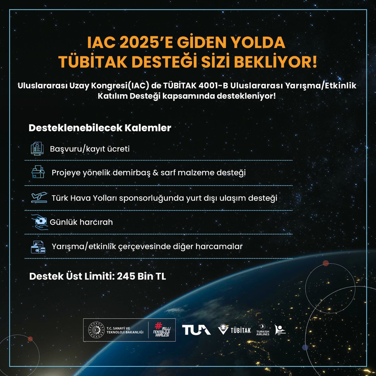 IAC 2025’e Hazır Mısın?🚀

🚏Büyük buluşma öncesi son durak: Sidney! 

2026’da Antalya’da ev sahipliği yapacağımız 77. Uluslararası Uzay Kongresi (IAC 2026) öncesinde bu yıl Sidney’de düzenlenecek IAC 2025, Türkiye için önemli bir hazırlık süreci niteliği taşıyor.

Bu prestijli