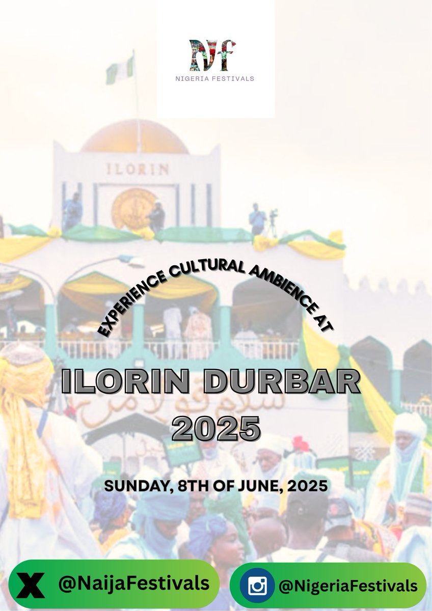 NaijaFestivals's tweet photo. It's Ilorin Durbar Season !!!

The annual Ilorin Durbar is taking place on Sunday, 8th of June, 2025 at the city of Ilorin, Kwara state capital. 

Be there !!! https://t.co/56gUJRs81p