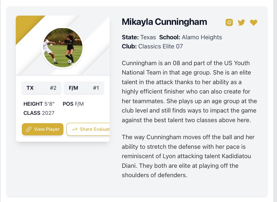 Mikayla Cunningham 2027 (@mikacunningham_) on Twitter photo Grateful to <a href="/PrepSoccer/">Prep Soccer ⚽️</a> <a href="/PrepSoccerTX/">Prep Soccer Texas</a> to be named with these phenomenal players
<a href="/ECNLgirls/">ECNL Girls</a> <a href="/ClassicsEliteSA/">Classics Elite Soccer Academy</a> <a href="/USYNT/">U.S. Soccer YNT</a> Grateful to <a href="/PrepSoccer/">Prep Soccer ⚽️</a> <a href="/PrepSoccerTX/">Prep Soccer Texas</a> to be named with these phenomenal players
<a href="/ECNLgirls/">ECNL Girls</a> <a href="/ClassicsEliteSA/">Classics Elite Soccer Academy</a> <a href="/USYNT/">U.S. Soccer YNT</a>