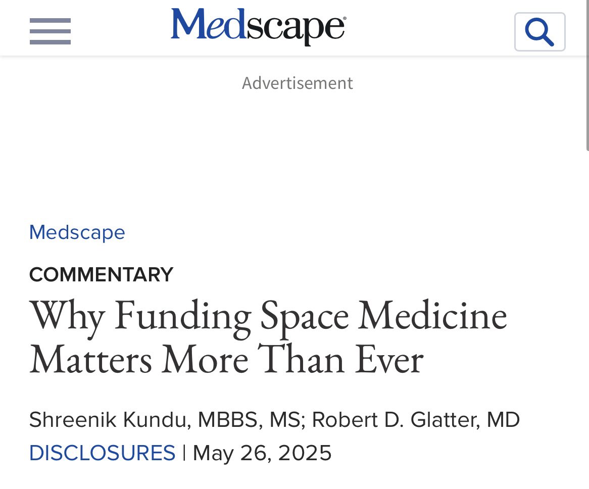 Shreenik Kundu (@shreenikkundu) on Twitter photo šA piece with <a href="/DrRobertGlatter/">Dr. Robert Glatter</a> on why space medicine deserves our attention
Itās already shaping everyday healthcare
It has a closer parallel to global health than you might realizešš©ŗ
Read on <a href="/Medscape/">Medscape</a>: medscape.com/viewarticle/whā¦
#SpaceMedicine #GlobalHealth #AerospaceMedicine šA piece with <a href="/DrRobertGlatter/">Dr. Robert Glatter</a> on why space medicine deserves our attention
Itās already shaping everyday healthcare
It has a closer parallel to global health than you might realizešš©ŗ
Read on <a href="/Medscape/">Medscape</a>: medscape.com/viewarticle/whā¦
#SpaceMedicine #GlobalHealth #AerospaceMedicine