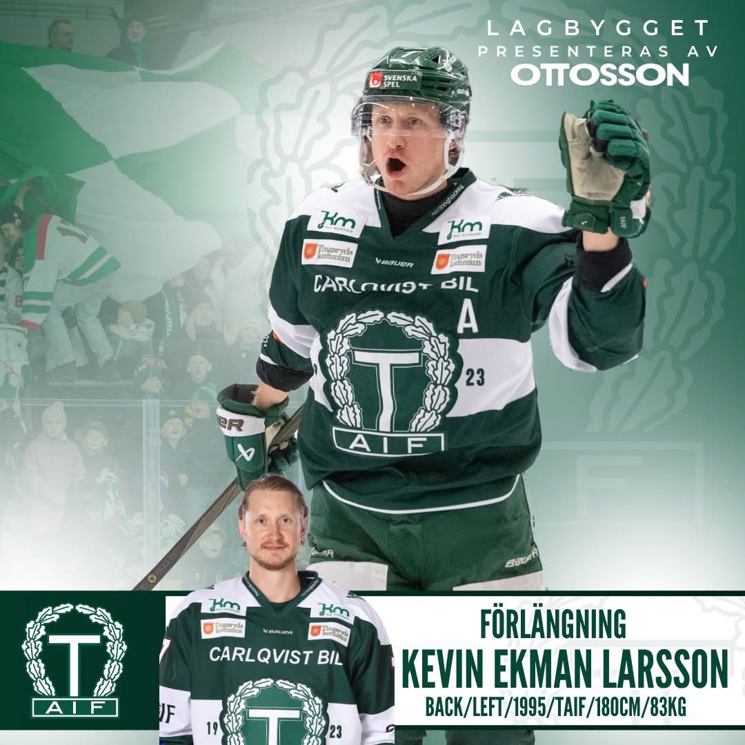 KEL fortsätter i Tingsryds AIF 💪

Vi är glada att meddela att Kevin Ekman Larsson fortsätter i Tingsryds AIF även kommande säsong! 💚

Den kommande säsongen gör den 30-årige backen sin sjunde säsong i representationslaget. Det är en viktig förlängning – både på och utanför isen.