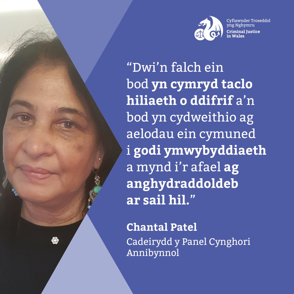🗣️Chantal Patel yw Cadeirydd y Panel Cynghori Annibynnol sydd wedi cyd-gynhyrchu y Cynllun Gwrth-hiliaeth Cyfiawnder Troseddol. Dysgwch fwy am y Cynllun Gwrth-hiliaeth Cyfiawnder Troseddol ow.ly/FCoa50W3XtC