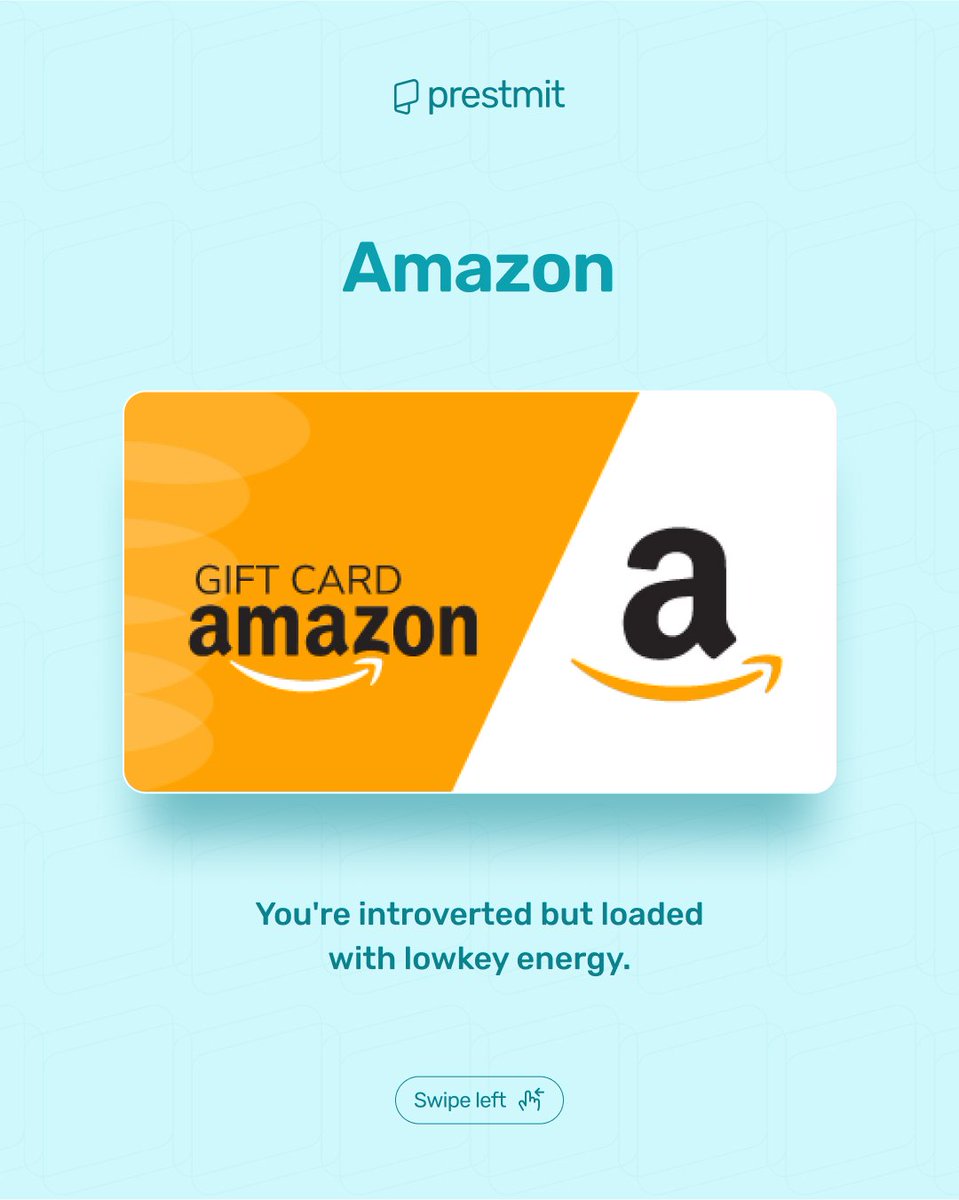 prestmit's tweet photo. Everyone has a gift card energyβ‘οΈ, you just have to look within and discover yours. π
Swipe through the slides and tell us which gift card best describes you. π
Oh! Guess what? π€
You can trade all these gift cards and 500 more on the Prestmit app!
#giftcardmood #prestmit https://t.co/xacdRBInpo