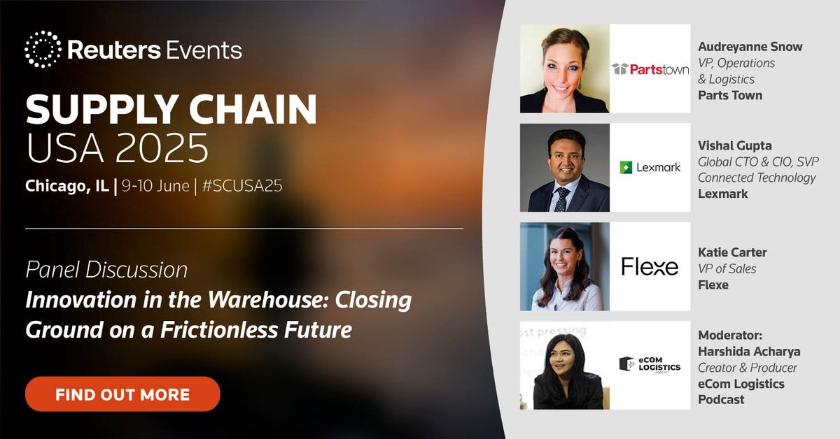 Attending the Reuters Supply Chain event next week in Chicago? Join us on June 9th from 4:00 – 4:40 PM for a panel discussion detailing "Innovation in the Warehouse – Closing Ground on a Frictionless Future."

#SupplyChain #SCUSA #SCUSA25 #Logistics #Innovation