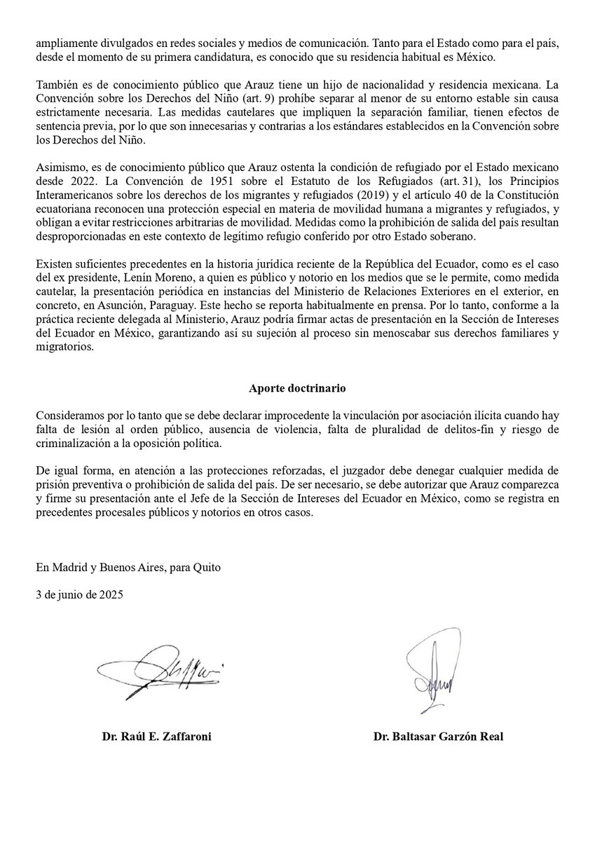 Observatorio Lawfare (@oblawfare) on Twitter photo Los juristas Eugenio Zaffaroni y Baltazar Garzón, eminencias del derecho internacional, se manifiestan sobre la vinculación de <a href="/ecuarauz/">Andrés Arauz</a> al caso Ligados: No se debe restringir su libertad ni su movilidad Los juristas Eugenio Zaffaroni y Baltazar Garzón, eminencias del derecho internacional, se manifiestan sobre la vinculación de <a href="/ecuarauz/">Andrés Arauz</a> al caso Ligados: No se debe restringir su libertad ni su movilidad