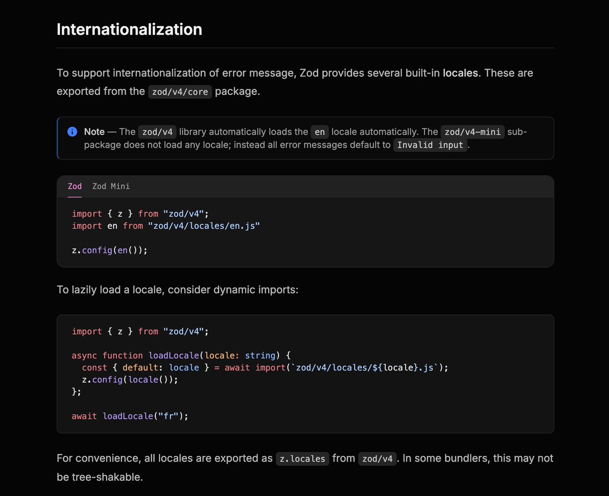 cyanhall's tweet image. Zod v4 introduces a hidden gem: built-in locale error messages! 🎉✨ This feature enhances user experience by providing localized feedback.