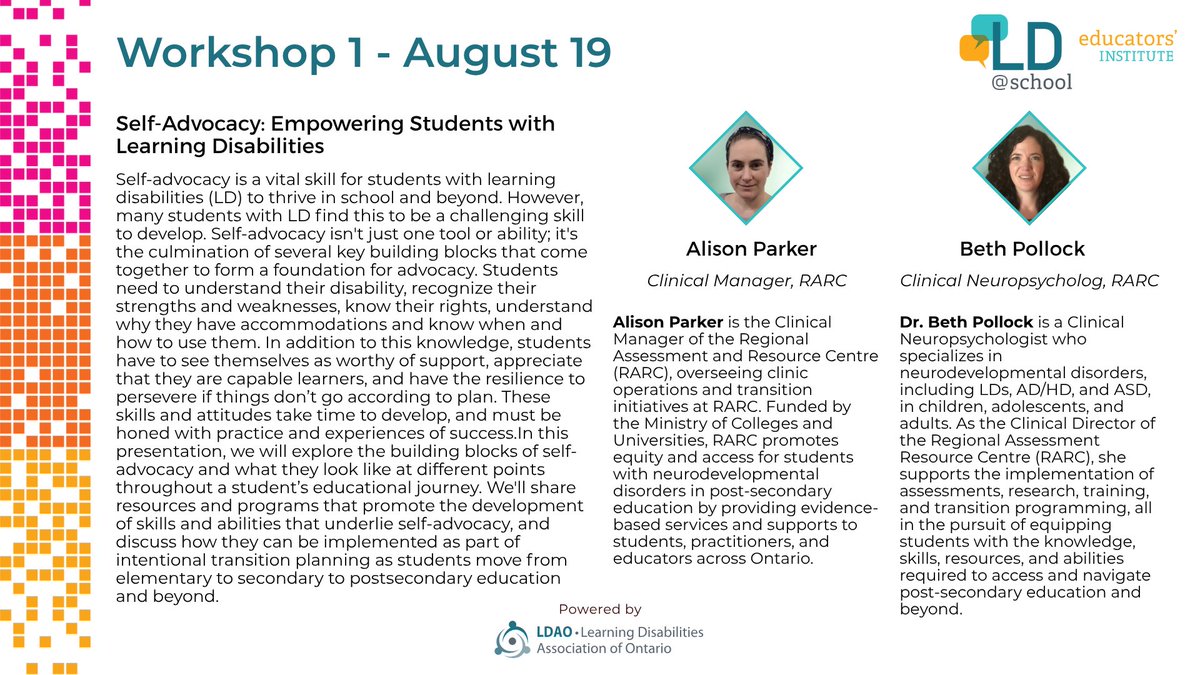 🤸Self-advocacy is a superpower, and every student can build it!
Join Alison Parker &amp; Beth Pollock to explore how to explore how voice, confidence &amp; resilience grow in inclusive classrooms.🔥#Empowerment #LD #LDAO #EducatorsInstitute25

🔗 ldatschool.ca/annual-educato…