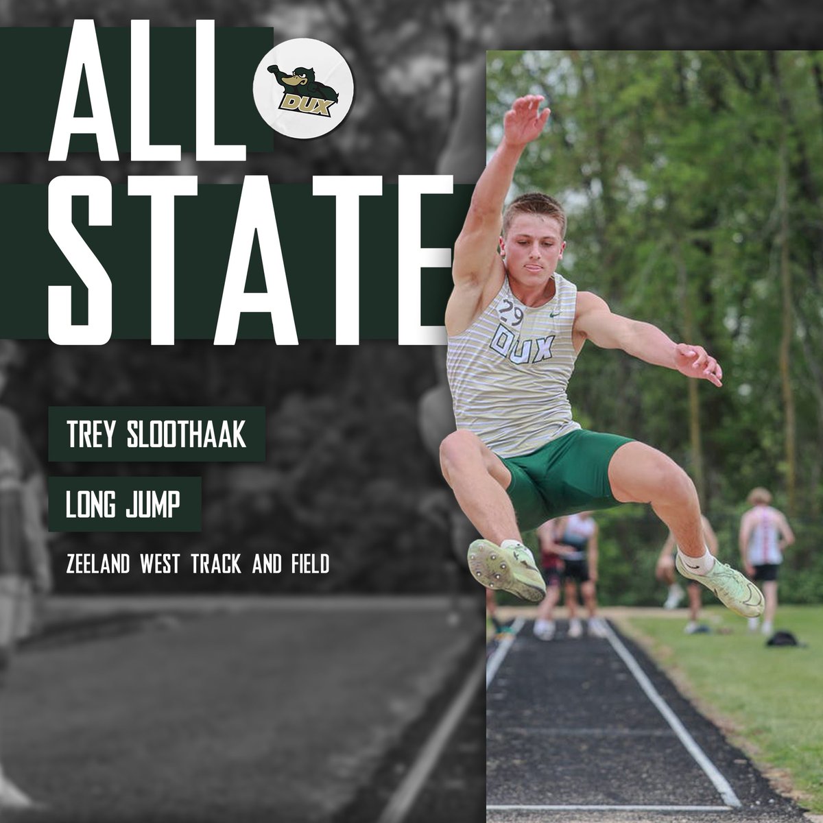 Trey Sloothaak is ALL STATE with his 4th place finish in Long Jump this weekend at the MHSAA D1 Finals!