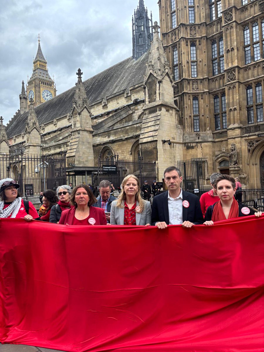 The Israeli government’s war crimes in Gaza must stop &amp; the UK must end its complicity. Proud to support Red Line for Palestine around Parliament today. Green MPs are pressing our government to immediately enact a full arms embargo &amp; sanctions.    
#StopArmingIsrael