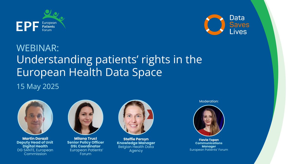 DataSavesLives (@datasaves_lives) on Twitter photo In May, the <a href="/eupatientsforum/">European Patients' Forum</a> hosted a webinar about the key aspects of the European Health Data Space (#EHDS).
The webinar also marked the launch of our new EHDS toolkit.
📺 Missed it? Watch the full recording now: youtube.com/watch?v=VZqC0k…
#EuropeanHealthDataSpace #HealthData In May, the <a href="/eupatientsforum/">European Patients' Forum</a> hosted a webinar about the key aspects of the European Health Data Space (#EHDS).
The webinar also marked the launch of our new EHDS toolkit.
📺 Missed it? Watch the full recording now: youtube.com/watch?v=VZqC0k…
#EuropeanHealthDataSpace #HealthData