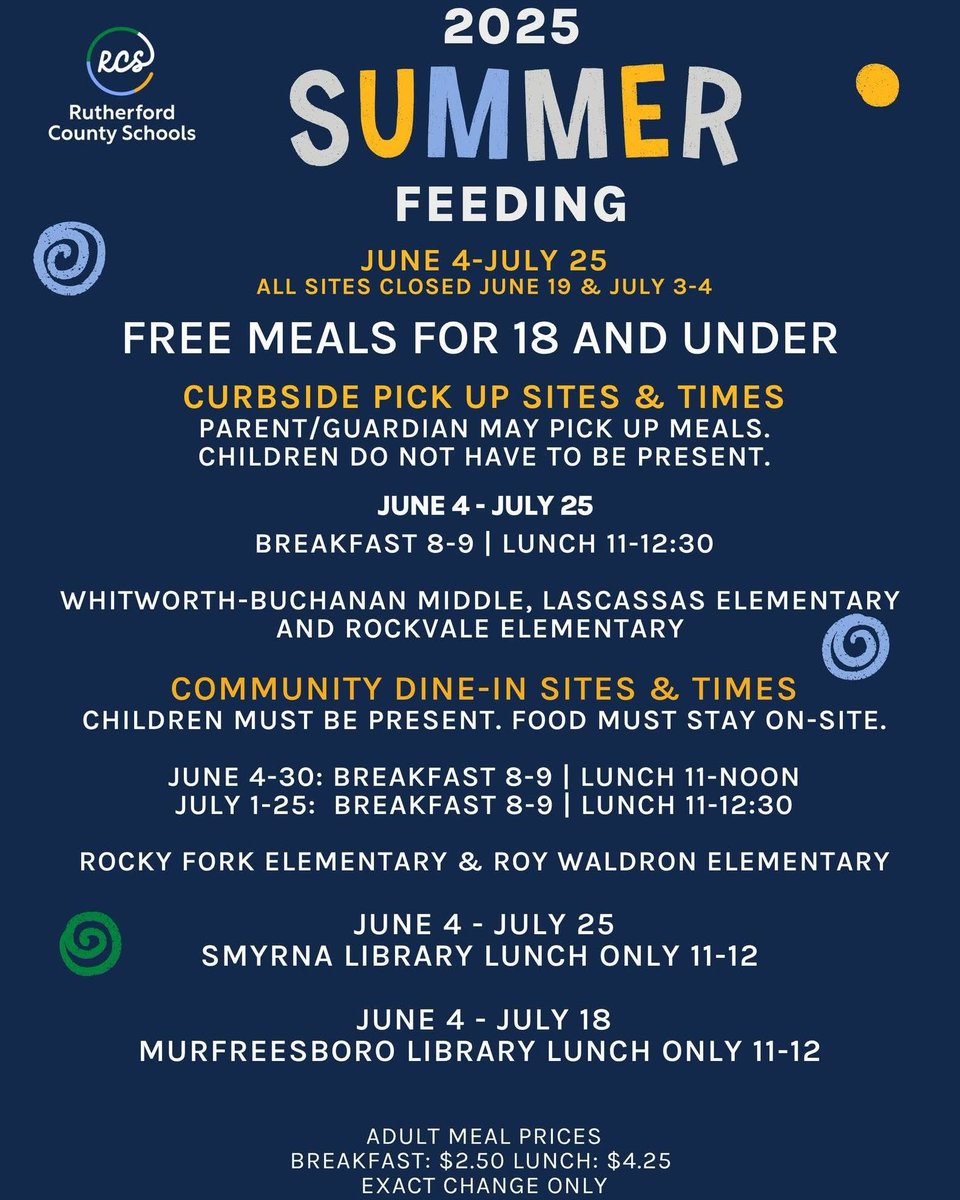 RCS is providing free breakfast/lunch for anyone under 18 this summer. For menus and locations, visit: rcschools.net/apps/pages/ind…