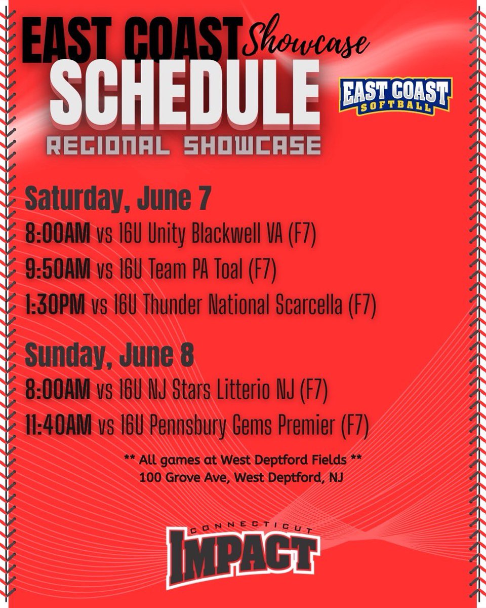 Abigail D’Orta (@abigaildorta) on Twitter photo So excited for this weekend to be back on the field!!! <a href="/CTImpactRegAL/">CT Impact 16u/18u Showcase</a>
Schedule for this Weekend⬇️⬇️ So excited for this weekend to be back on the field!!! <a href="/CTImpactRegAL/">CT Impact 16u/18u Showcase</a>
Schedule for this Weekend⬇️⬇️