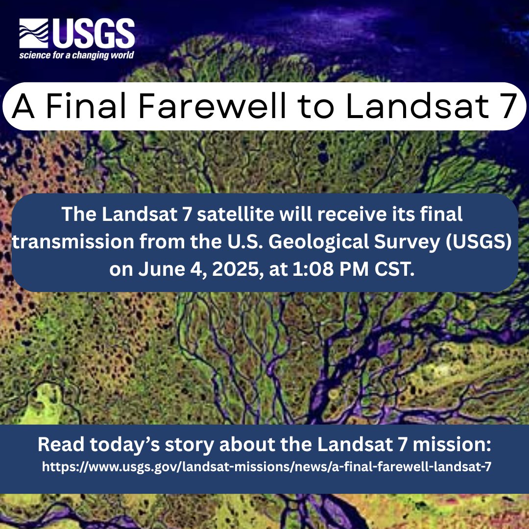 USGSLandsat's tweet image. Remembering its 25 years of faithful Earth observation, the USGS and NASA announce the decommissioning of #Landsat 7 from active service June 4th.
Read more here: ow.ly/WkTI50W4a0o.