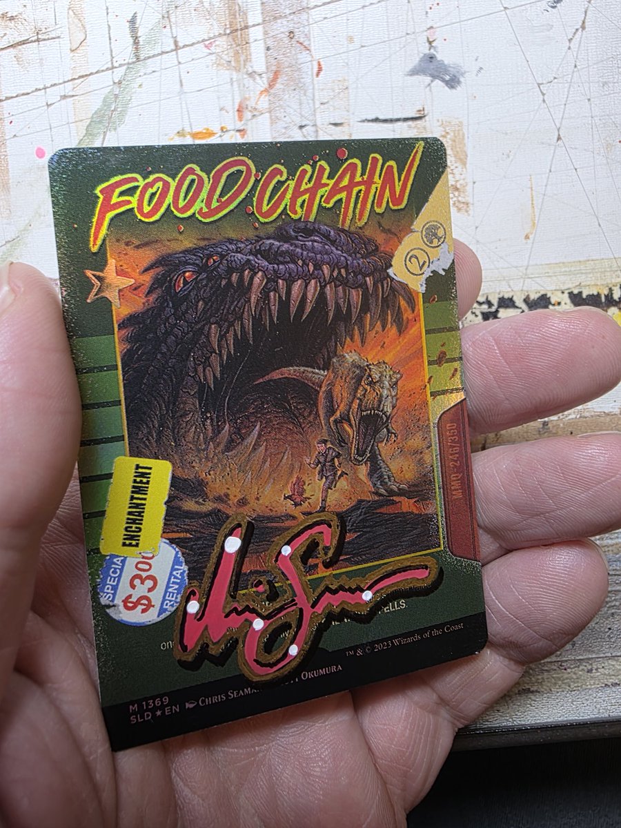 Another Dino sketch on th back of a Food Chain AP with specialty sig. #mtg #MagicTheGathering