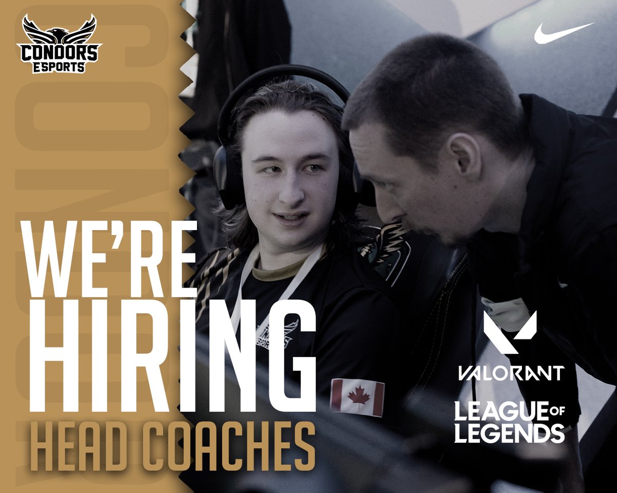 The Condors are recruiting coaches for Valorant and League of Legends!

We’re looking for coaches ready to bring a high level of game knowledge to the table, along with their passion and leadership.

Apply Now ⬇️ Link below