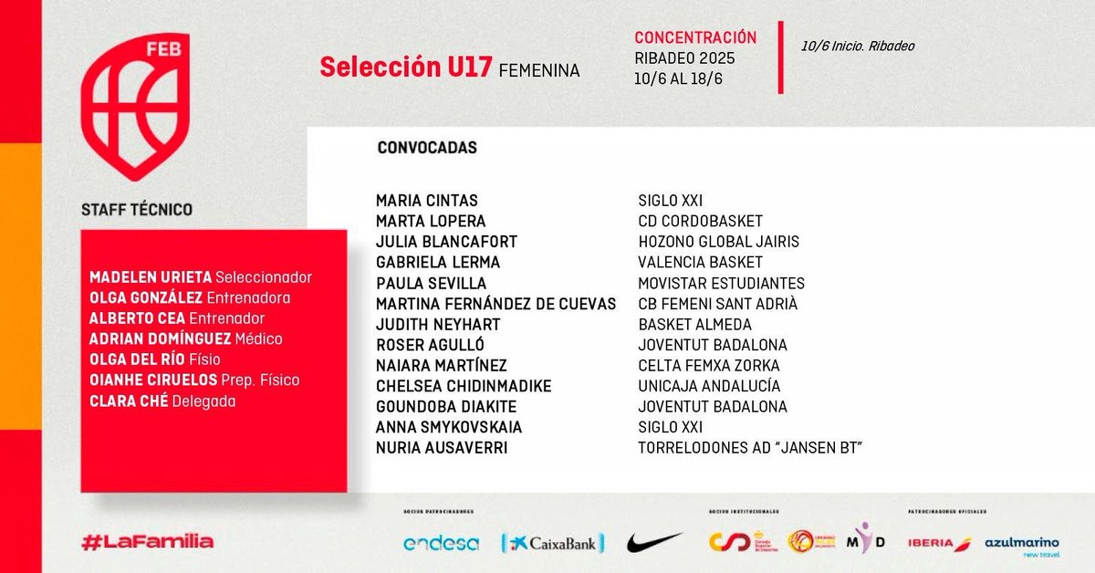 Ribadeo 🔜🚀

🔝 Nuestro director deportivo <a href="/CoachAlberto6/">Alberto Cea Ferreiro</a> será parte del staff de la Selección U17 de <a href="/BaloncestoESP/">Baloncesto España</a> 

🔛 Los próximos días viajará a Ribadeo para una semana de concentración

🫶🏻 Zorionak Alberto, a disfrutar a tope de la experiencia