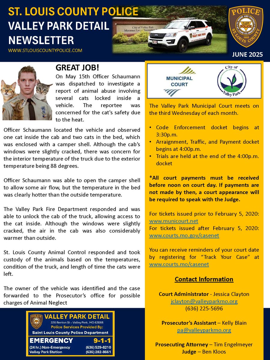 St. Louis County Police Valley Park Detail June 2025 Newsletter.
valleyparkmo.org/sites/g/files/…