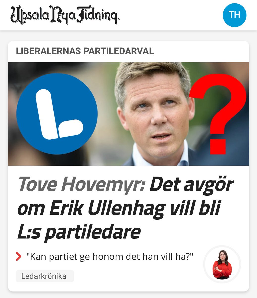 Vad krävs för att Erik Ullenhag ska bli Liberalernas nya partiledare?
Min analys med anledning av dagens (L)äckor till <a href="/sr_ekot/">SR Ekot</a> :
unt.se/ledare/ledarkr…