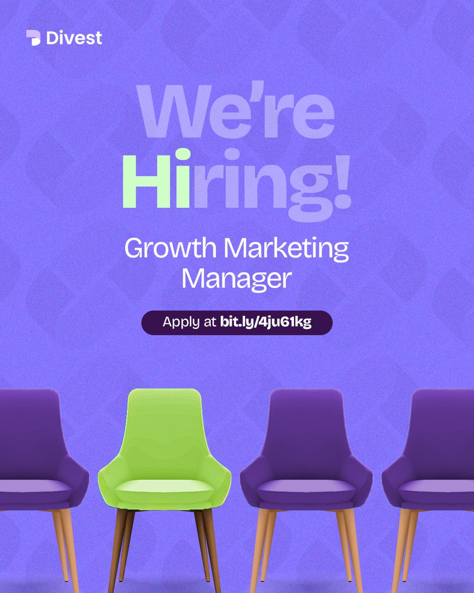 🚀 We’re hiring: Growth Marketing Manager at Divest! 

  Are you a data-driven marketer with a deep love for crypto and a track record of scaling brands across Africa? 🌍

We’re looking for someone to lead our growth engine—driving awareness, acquisition, and engagement across