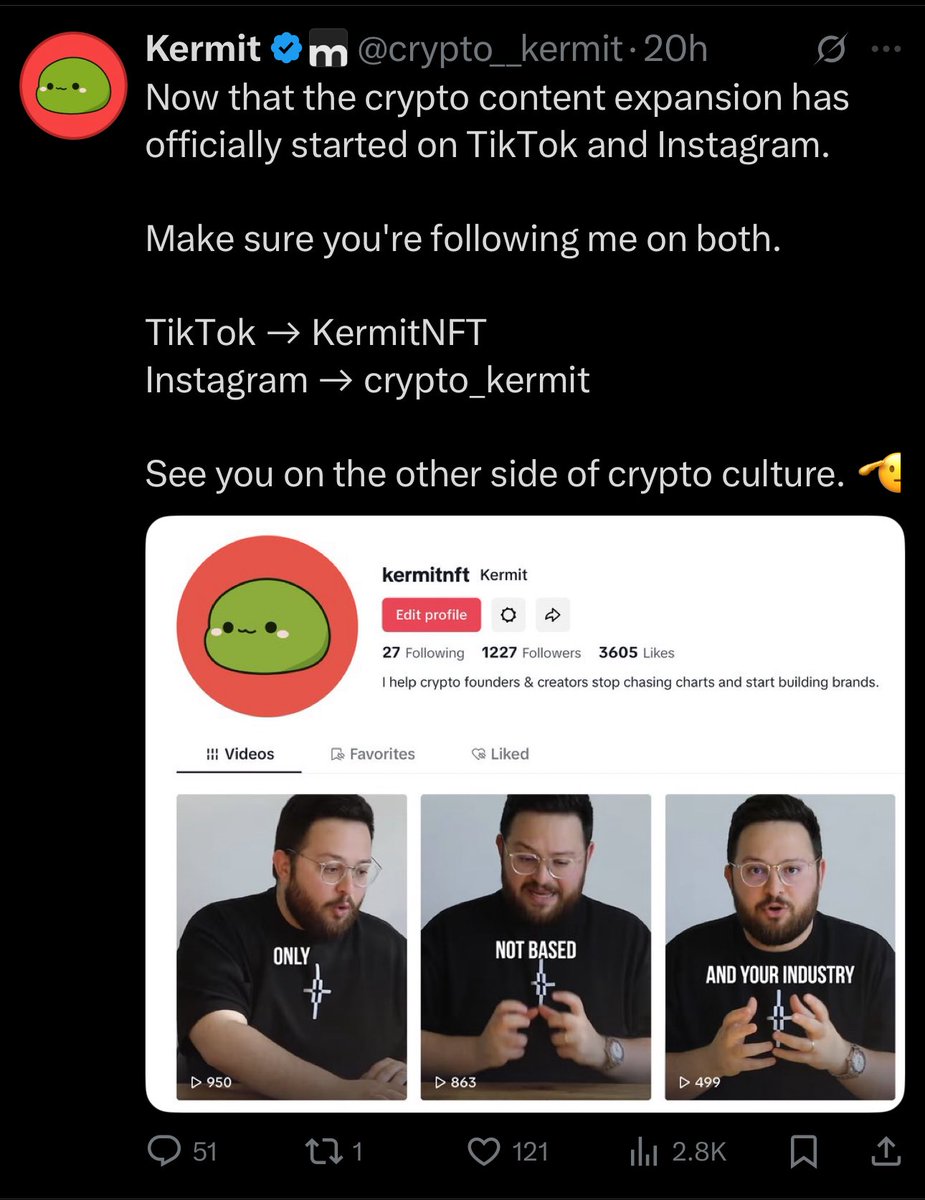 Seeing a lot of major content creators shift platforms now. 

This is what we needed to do all along. 

I suggest you do the same before the competition starts to rise.

Onboarding the masses, one by one🌱