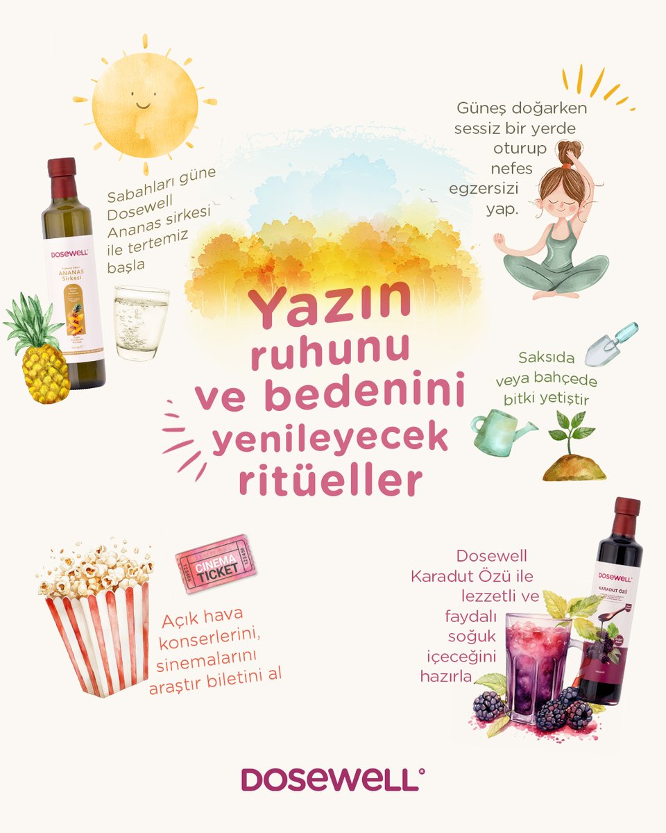 Senin için yaz mevsimine özel, hem bedenini hem de ruhunu yenileyecek ritüeller hazırladık. Kendine bir iyilik yap, bu yaz birini mutlaka dene! ☀️
#Dosewell #YazRitüeli #KendineİyiBak