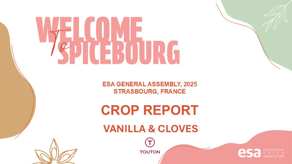 Our “Spice boys” are in Strasbourg for the 2025 General Assembly of the European Spice Association. 
They will present Touton’s crop review for #Vanilla and #Cloves. Get in touch with Alexandre BLENEAU and Benoît de Rouffignac to meet them on site at hashtag #SpiceBourg2025!